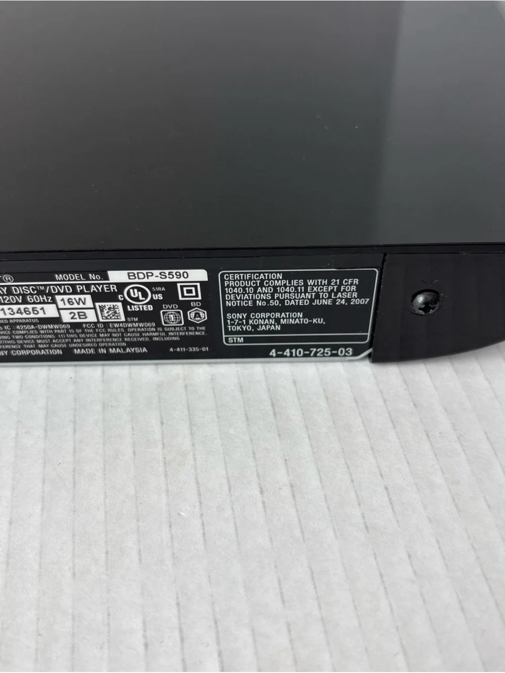 Sony BDP-S590 3D Blu-ray Player Full HD 1080p Built-in Wi-Fi Dolby No Remote